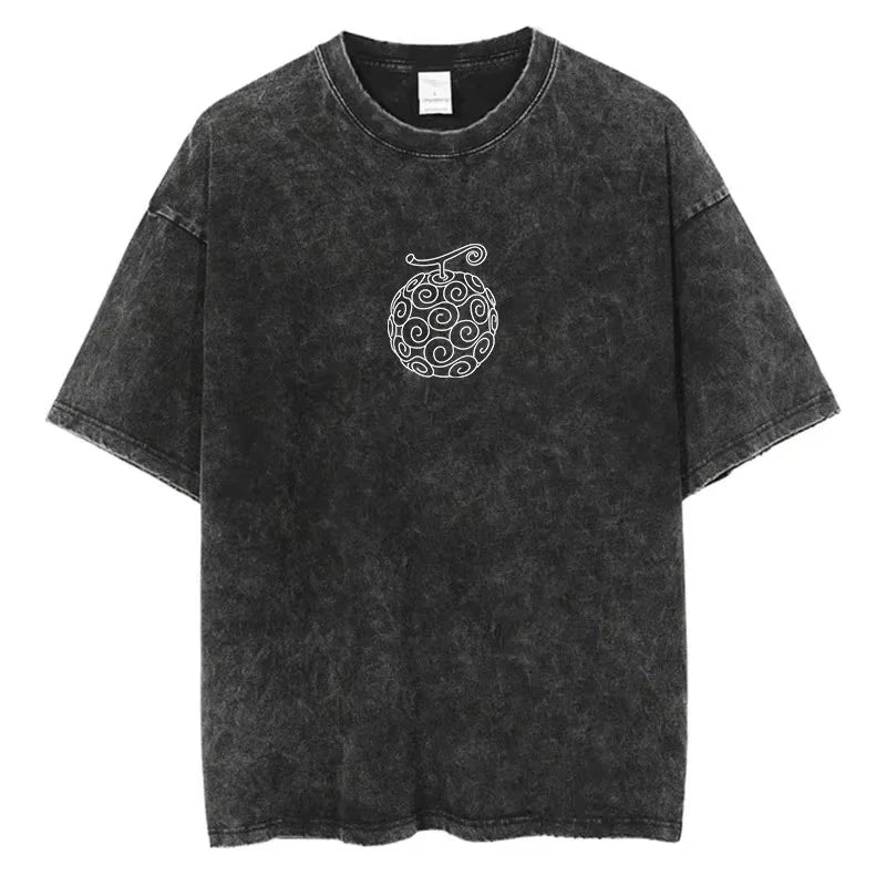 Maglietta vintage One Piece - Logo del frutto del diavolo Mera Mera no Mi (grigio)