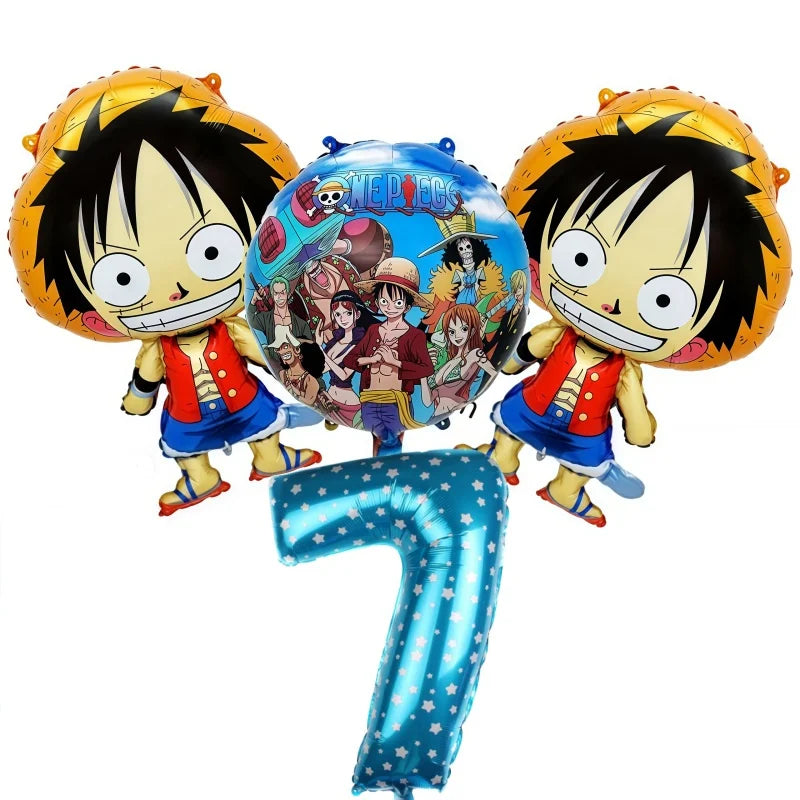 Kit palloncini One Piece - Decorazione per il settimo compleanno (Rufy e numero blu)