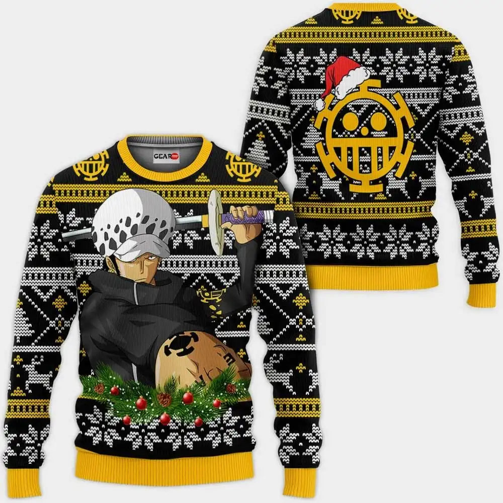 Maglione One Piece - Design Trafalgar Law e Jolly Roger (Nero)