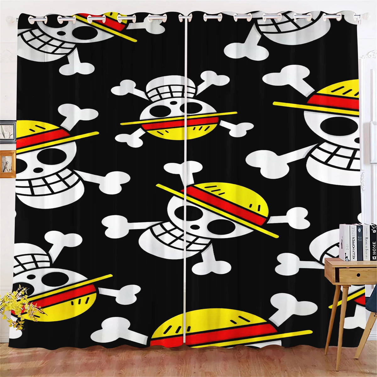 Rideau One Piece - Motif Logos Skull Mugiwara sur Fond Noir