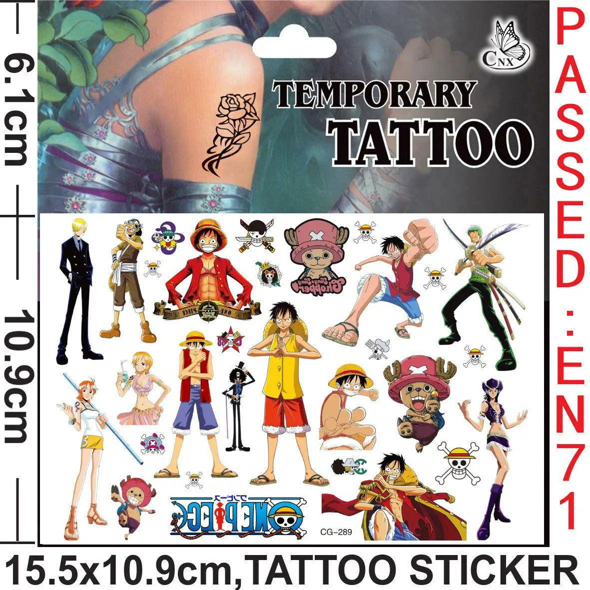 Foglio di tatuaggi temporanei di One Piece - Personaggi di Wano Arc