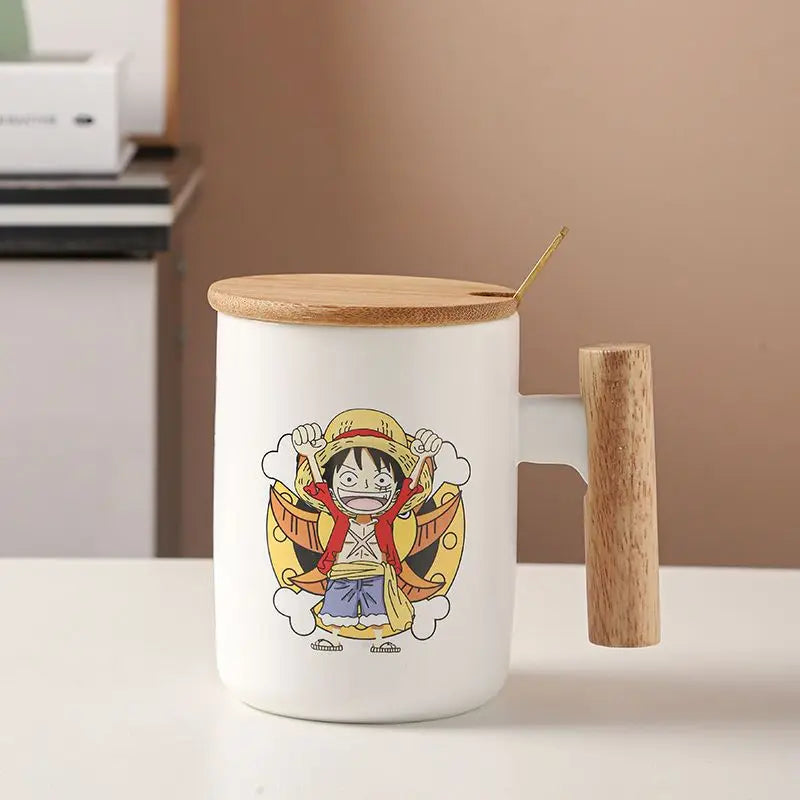 Mug One Piece - Chibi Luffy Souriant avec Couvercle Bois