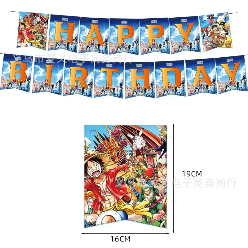 Banner "Happy Birthday" di One Piece - Ghirlanda per feste con Rufy