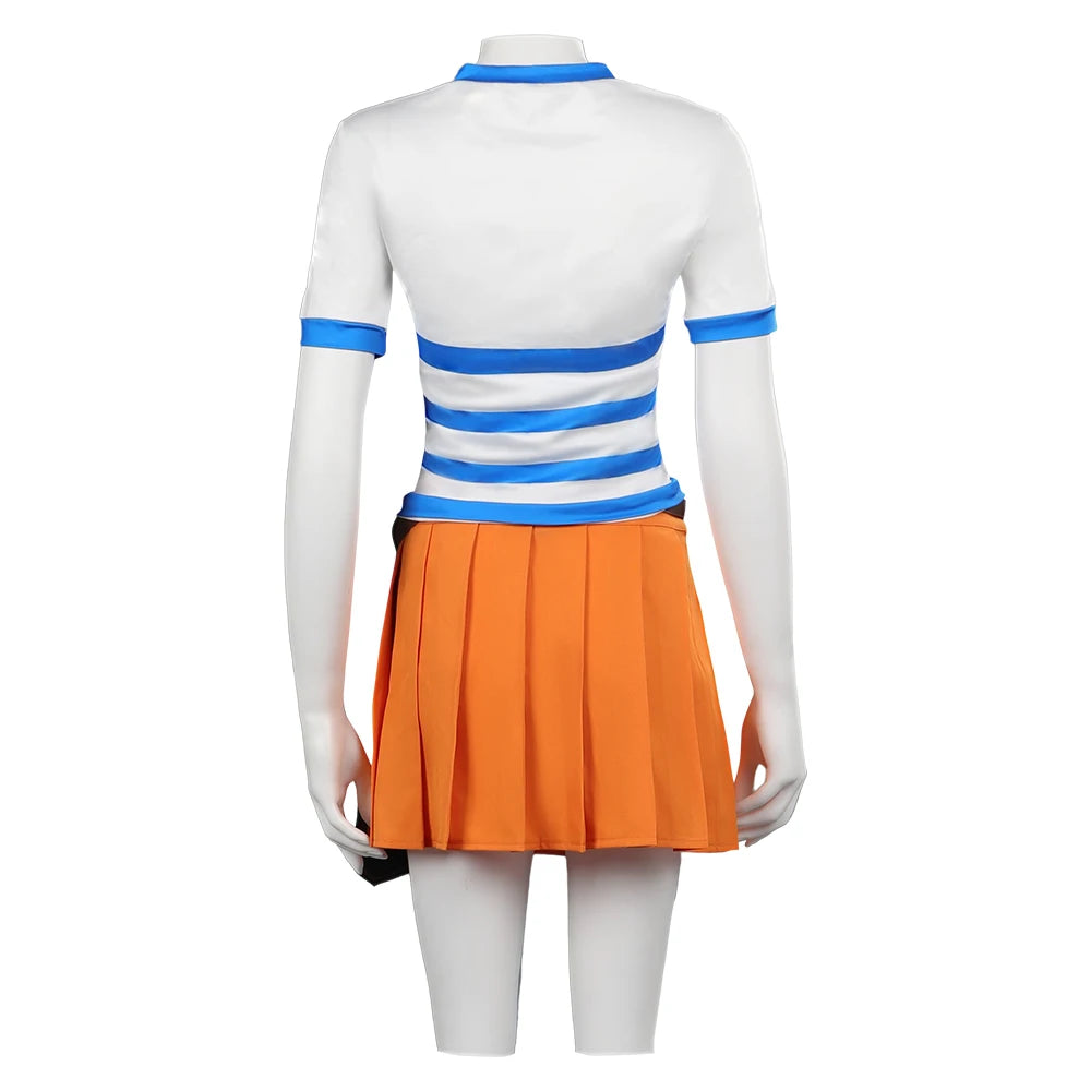 Disfraz de cosplay de One Piece - Traje de Nami (versión Zou con falda naranja)
