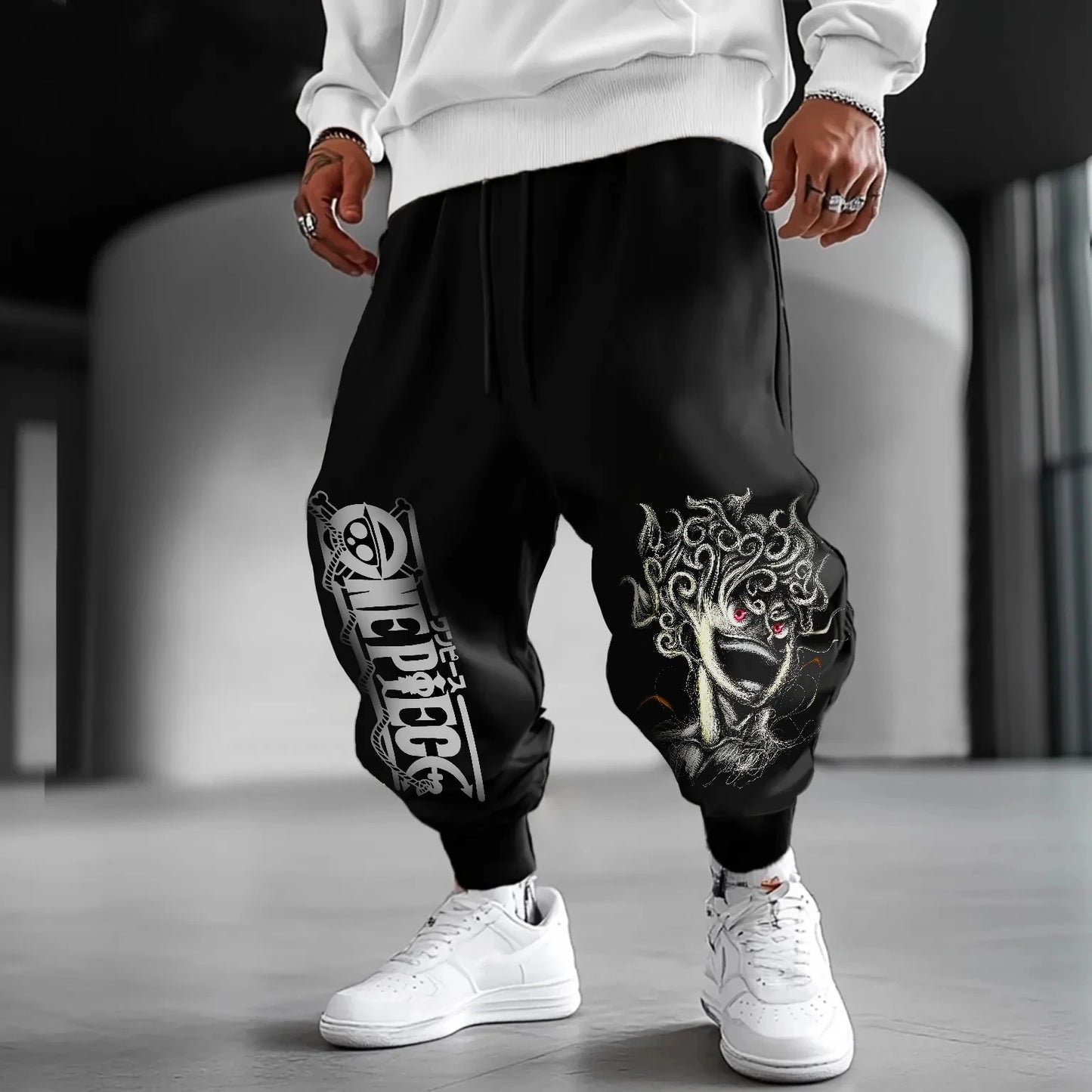 One Piece Jogging - Ritratto di Rufy e Manga (Nero)