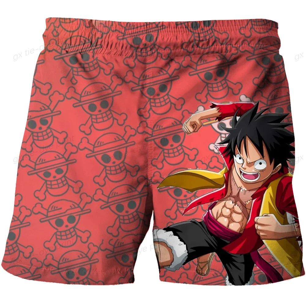 Pantaloncini da bagno interi - Motivo Cherry Blossom e Rufy (rosso)