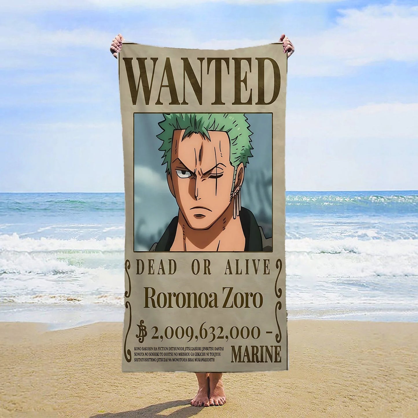 Serviette de Plage One Piece - Wanted Roronoa Zoro (Nouveau Monde)