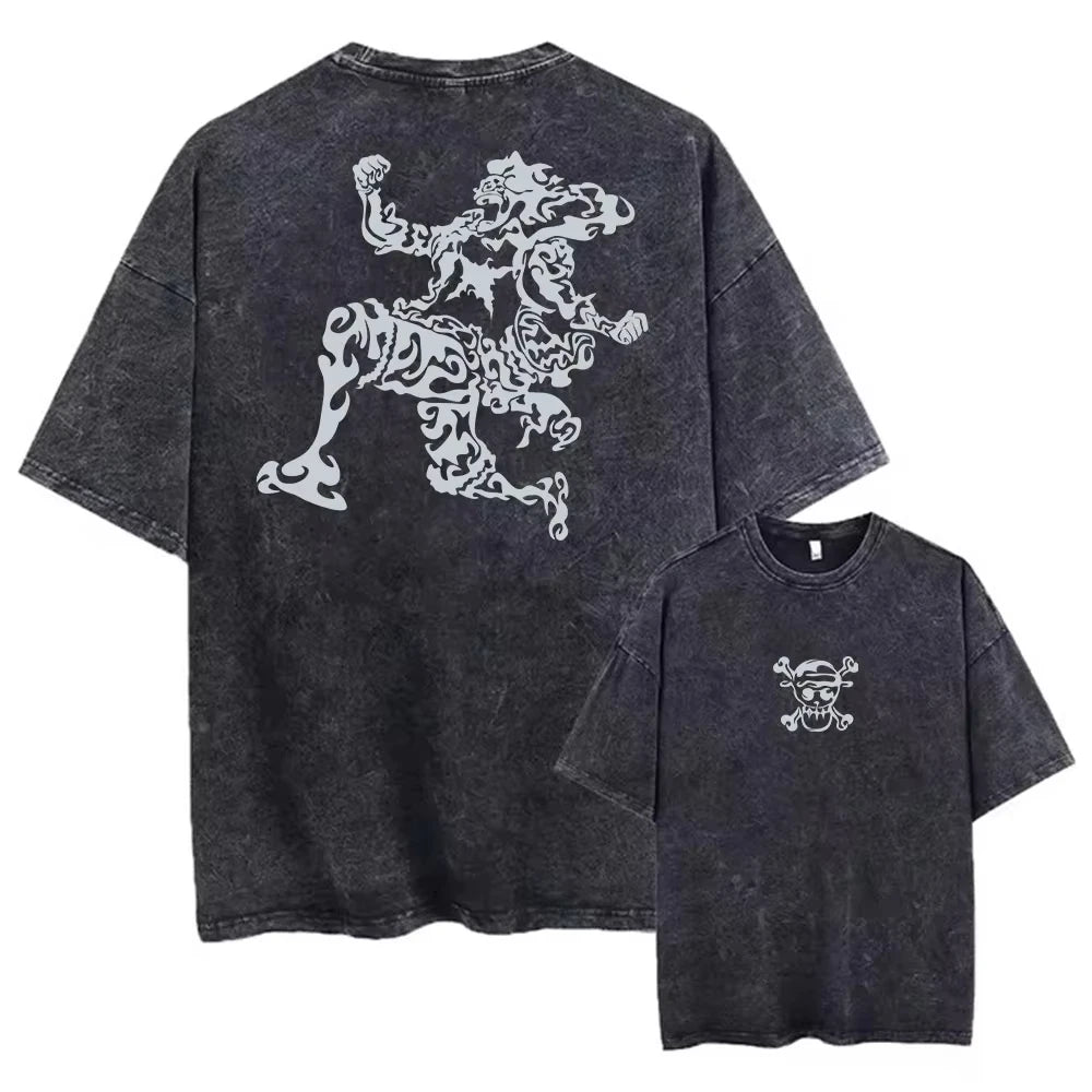 T-shirt Vintage One Piece - Gear 5 Sun God Nika "Libération" (Gris Délavé)