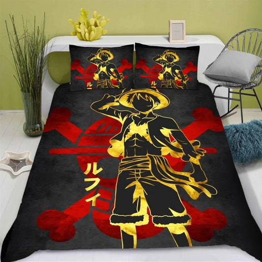 Parure de Lit One Piece - Silhouette Luffy Gear 5 Nika (Rouge & Noir)