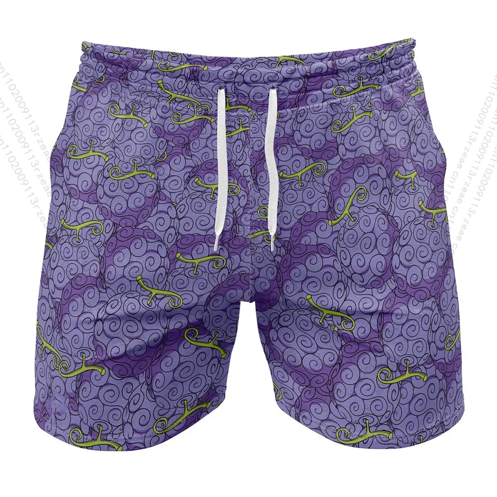 Traje de baño de One Piece - Shorts de baño con estampado de frutas del diablo (morado)