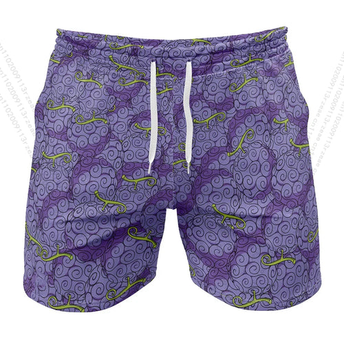 Traje de baño de One Piece - Shorts de baño con estampado de frutas del diablo (morado)