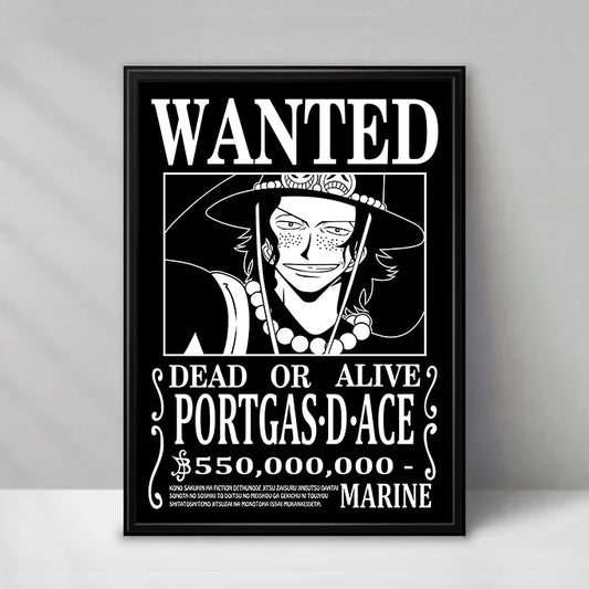 Poster One Piece Wanted - Portgas D. Ace (Noir & Blanc)