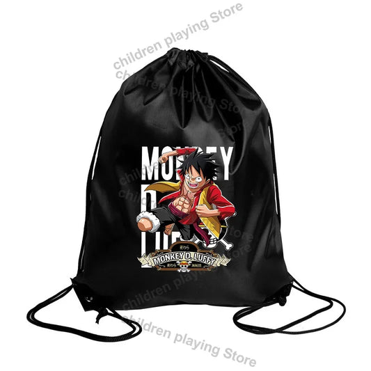 Bolsa con cordón de One Piece: Se busca Monkey D. Luffy, color negro