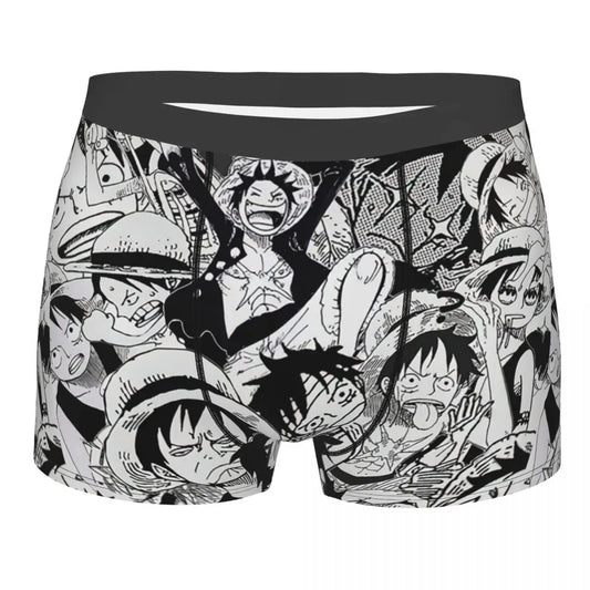 Boxer One Piece - Collage di azione manga in bianco e nero