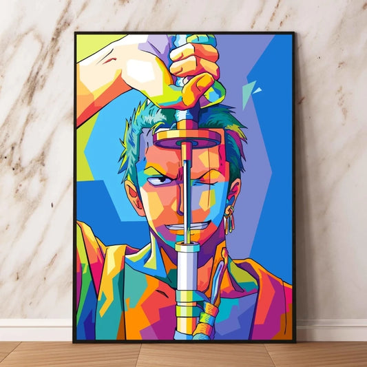 Pintura pop art de One Piece: Roronoa Zoro (retrato colorido)