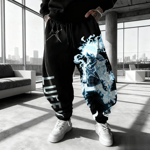 Pantaloni da jogging interi - Design Blue Aura Luffy (Nero)