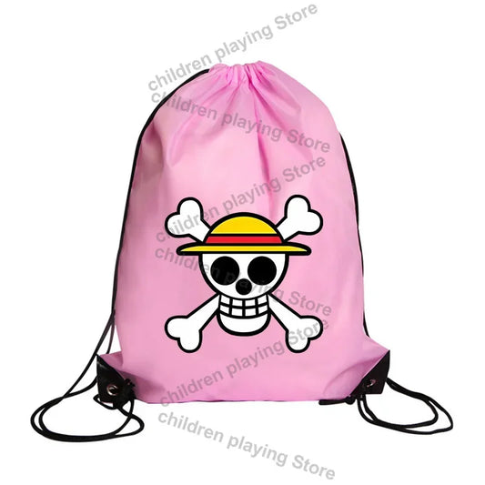 Bolsa con cordón de One Piece – Emblema del Pirata Sombrero de Paja Rosa