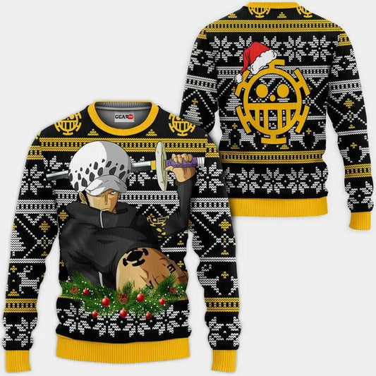 Maglione One Piece - Design Trafalgar Law e Jolly Roger (Nero)