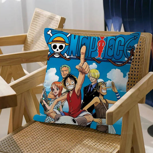 Housse de Coussin One Piece - Logo Anime Classique & Équipage