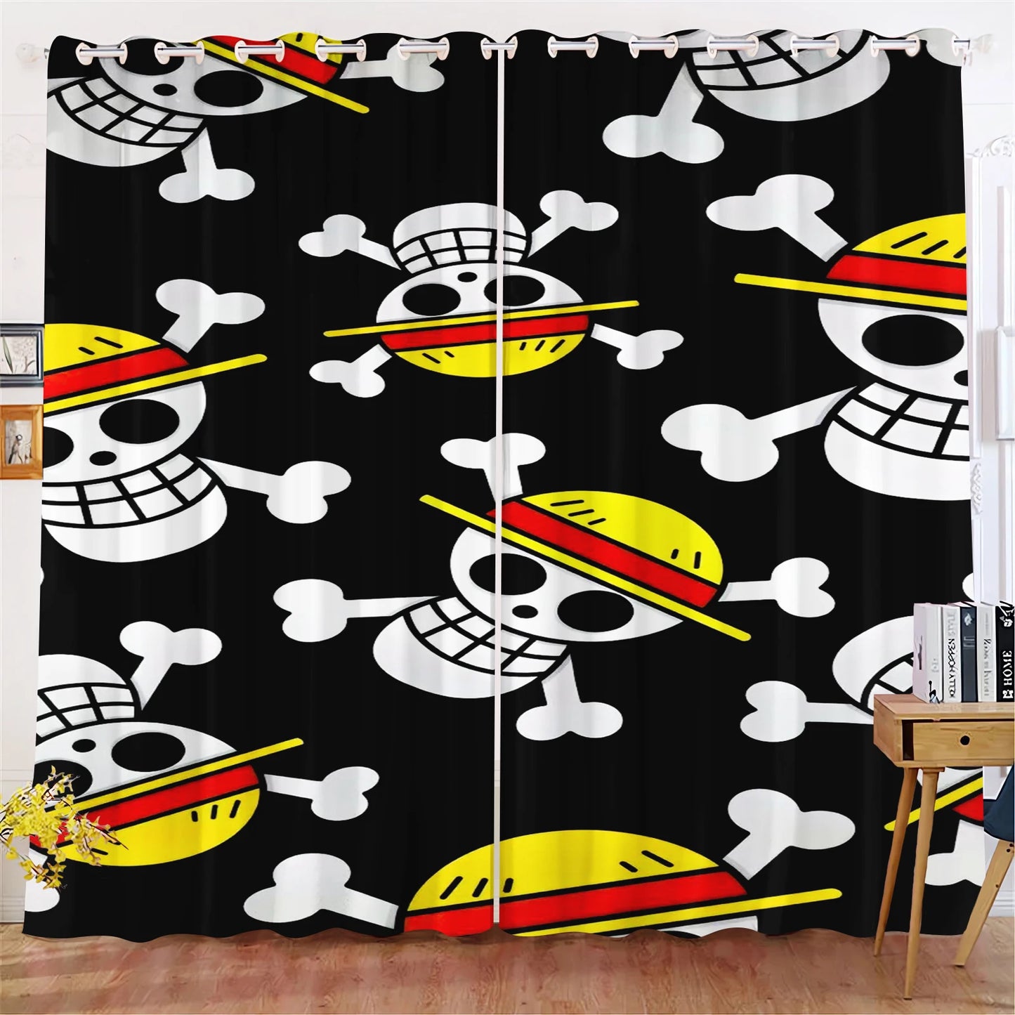 Rideau One Piece - Motif Logos Skull Mugiwara sur Fond Noir