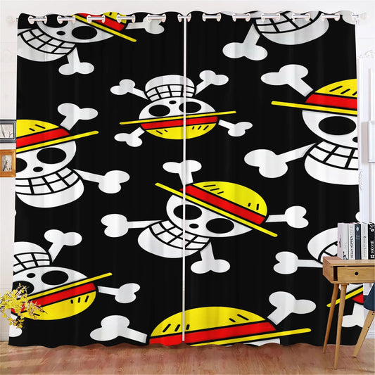 Rideau One Piece - Motif Logos Skull Mugiwara sur Fond Noir