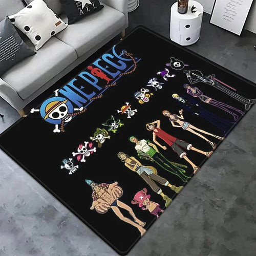 Alfombra de One Piece - Diseño "Jolly Roger" negro con personajes chibi