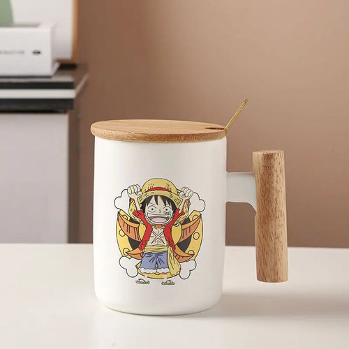 Mug One Piece - Chibi Luffy Souriant avec Couvercle Bois