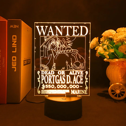 Lámpara LED de One Piece - Se busca póster de Portgas D. Ace (amarilla)