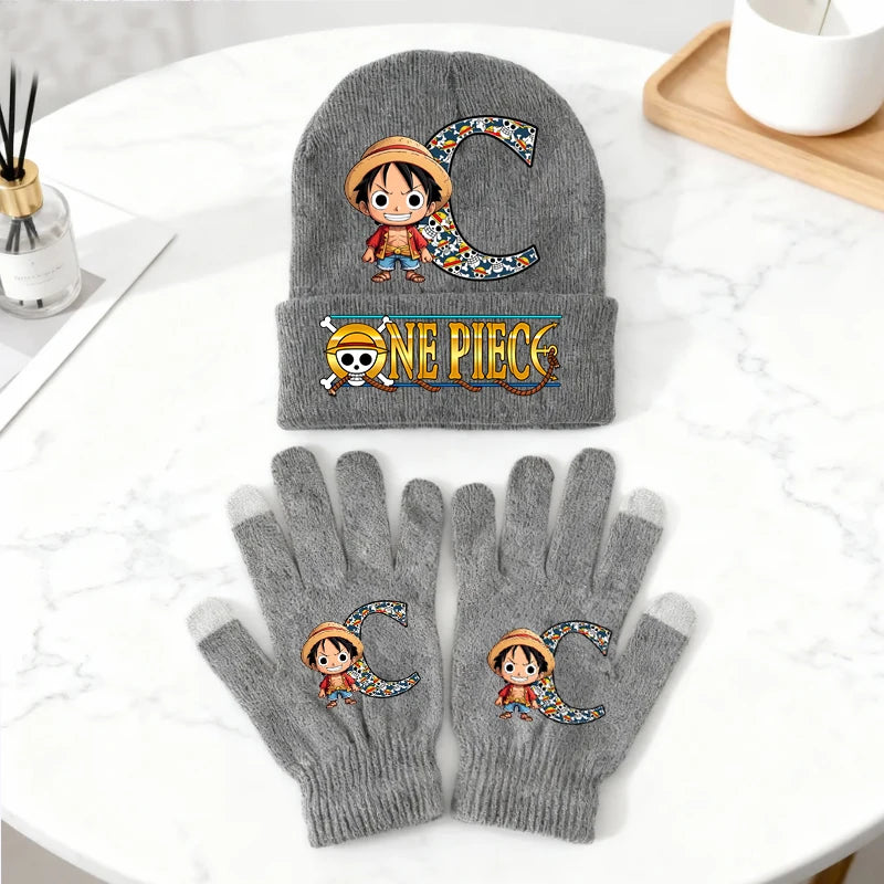 Set di cappello e guanti invernali di Luffy di One Piece - Grigio invernale
