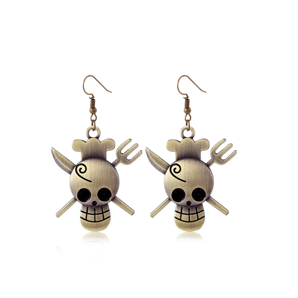 Pendientes de One Piece: Espadas cruzadas y calavera de guerrero