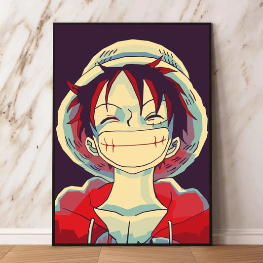 Pintura Pop Art de One Piece - Monkey D. Luffy estilo minimalista