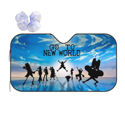 Visera frontal de One Piece: silueta de los Piratas del Sombrero de Paja mirando al horizonte