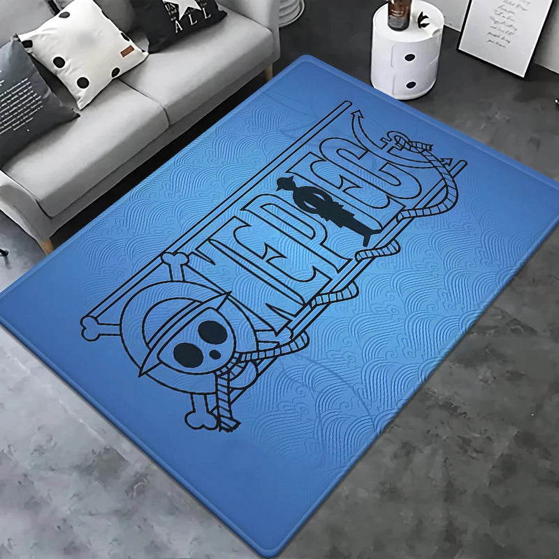 Alfombra de One Piece - Logotipo de calavera de Mugiwara (diseño azul celeste)