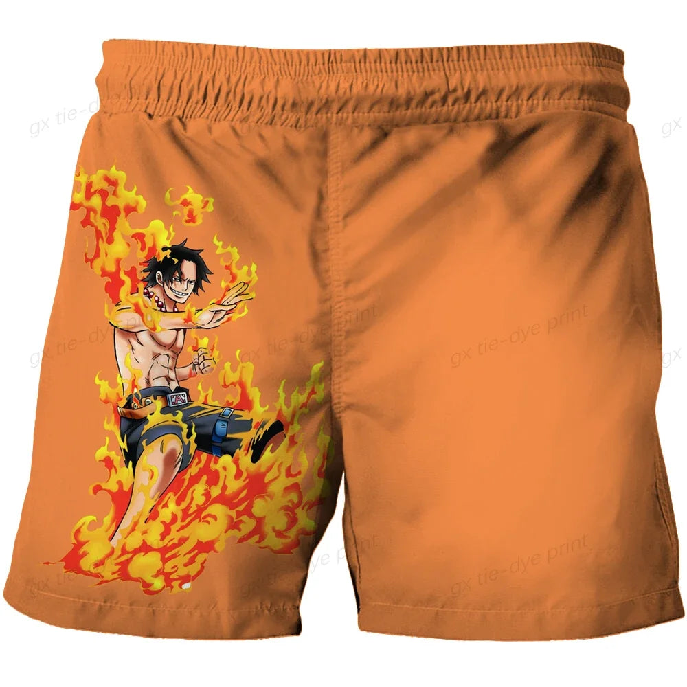 Pantaloncini da bagno interi - Illustrazione di Rufy e paesaggio arancione