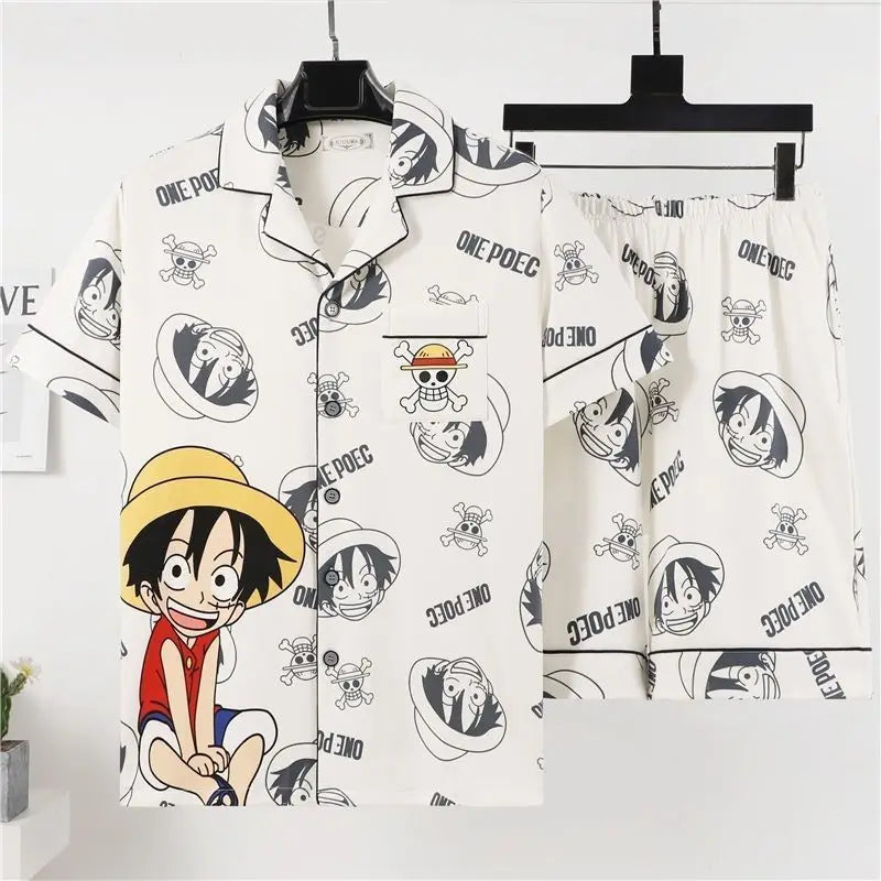 Pijama de One Piece con estampado manga en blanco y negro (camiseta y pantalón)