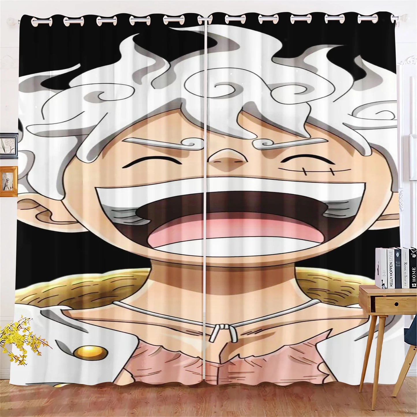 Cortina de One Piece - Monkey D. Luffy Gear 5 Nika (Diseño blanco puro)