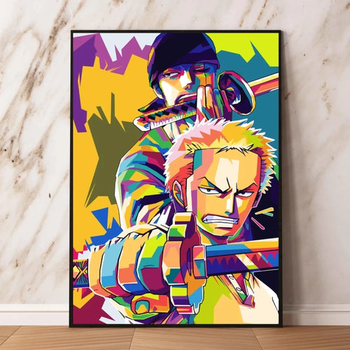 Pintura Pop Art de One Piece - Zoro Duo (Colorida)
