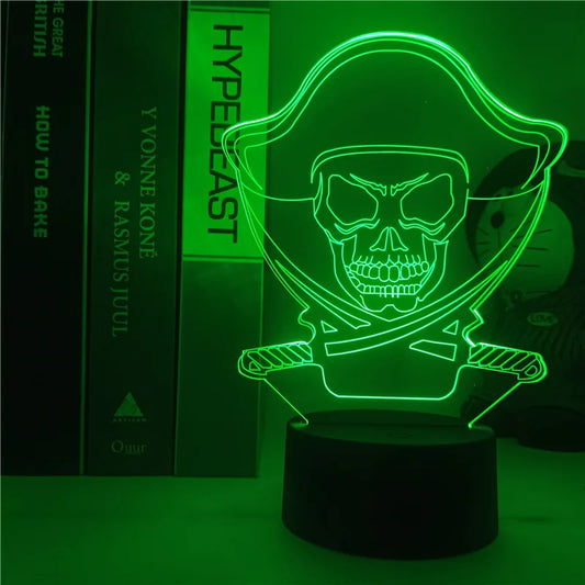 Lámpara de noche LED de One Piece - Emblema de Jolly Roger y Luffy (verde)