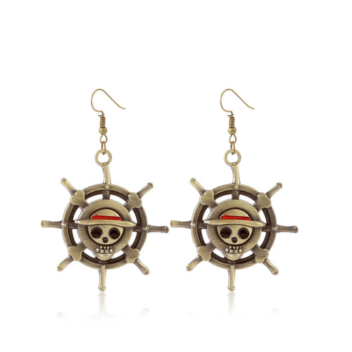 Pendientes de One Piece: Timón del barco y calavera pirata