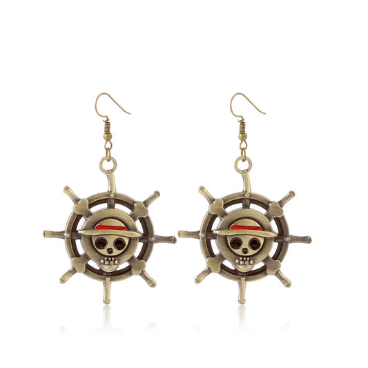 Pendientes de One Piece: Timón del barco y calavera pirata