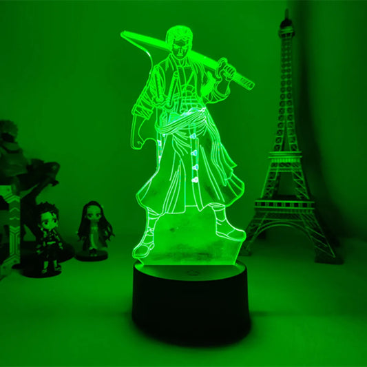 Luce notturna a LED One Piece - Roronoa Zoro in posizione di combattimento (verde)