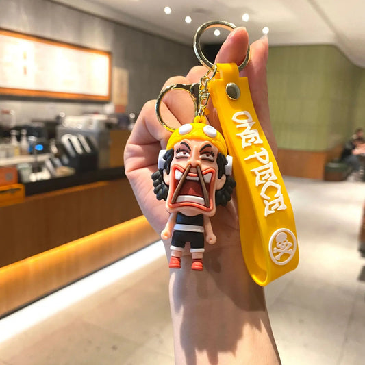 Portachiavi dei cartoni animati di One Piece – Usopp sfondo giallo