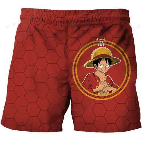 Bañador de One Piece con estampado hexagonal rojo y el logotipo de Luffy