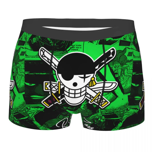 Boxer One Piece - Roronoa Zoro e Jolly Roger (Verde)