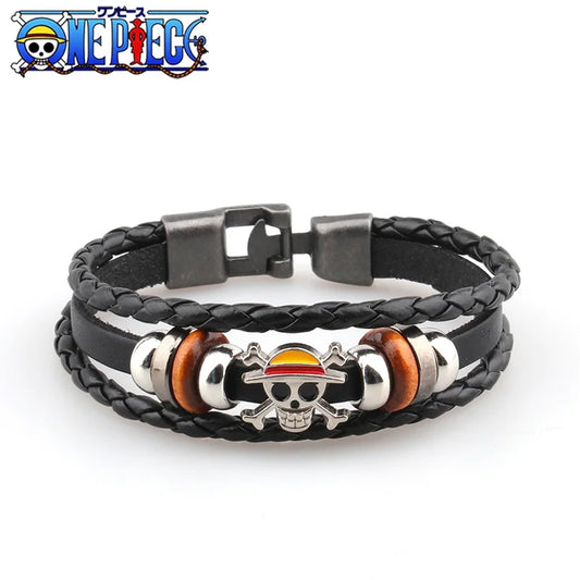 Bracciale One Piece - Pelle intrecciata e teschio di Rufy