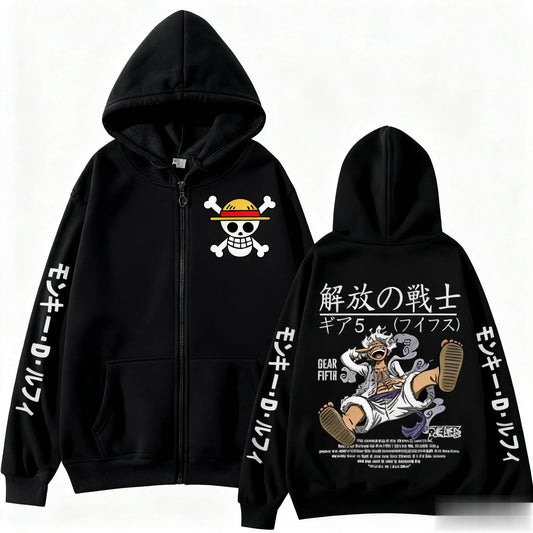 Felpa con cappuccio oversize One Piece - Monkey D. Luffy Gear 5 (nera)