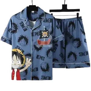 Pijama corto de One Piece - Diseño "Mugiwara" integral (azul y negro)