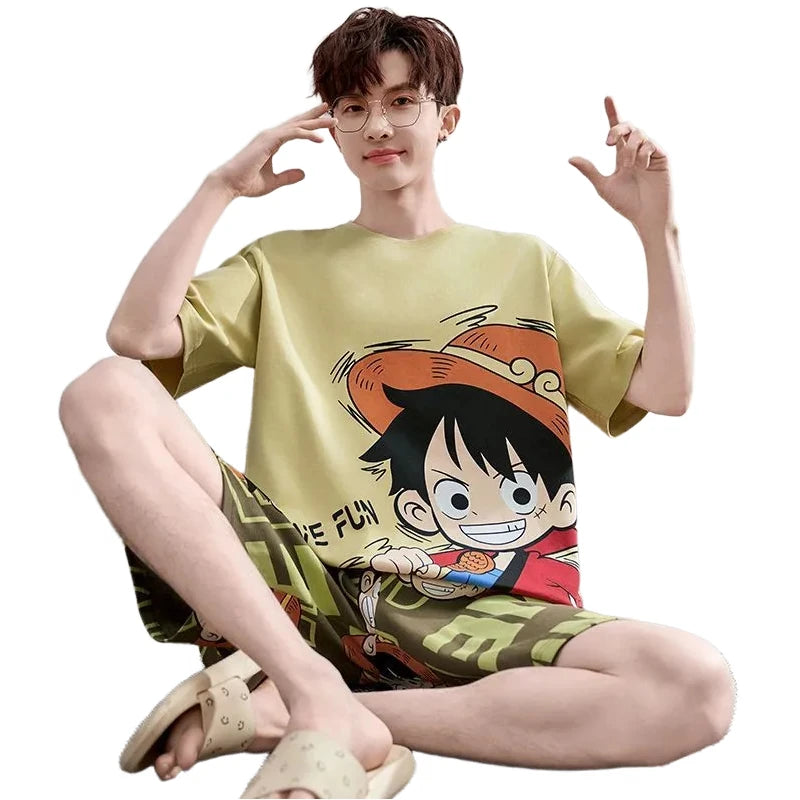 Pigiama intero - T-shirt oversize e pantaloncini di Rufy (verde oliva)