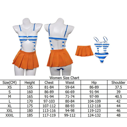 Disfraz de cosplay de One Piece - Traje de Nami (versión Zou con falda naranja)