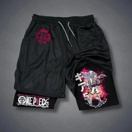 Pantaloncini sportivi 2 in 1 One Piece - Logo Luffy (Nero)